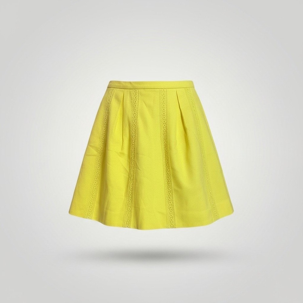 J.Crew‎ A-Line Mini Skirt Womens 4 Yellow Lace Pleated Mod Coastal Easter A2660